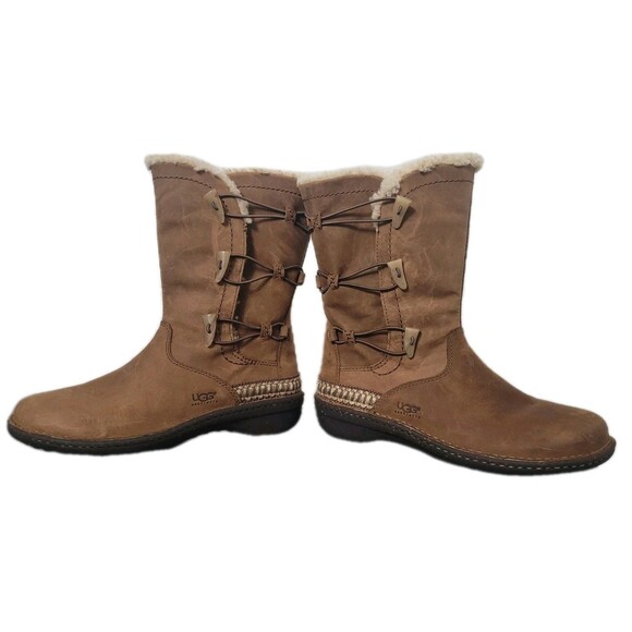 UGG Australia Adirondack Tall Leather Sheepskin Winter Boots Women 10 Chestnut - Picture 12 of 14